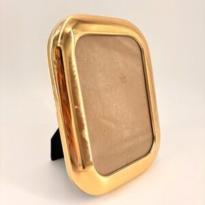 Vtg 80s Gold Tone Domed Metal Photo Frame Korea Modern Glam Hollywood Regency